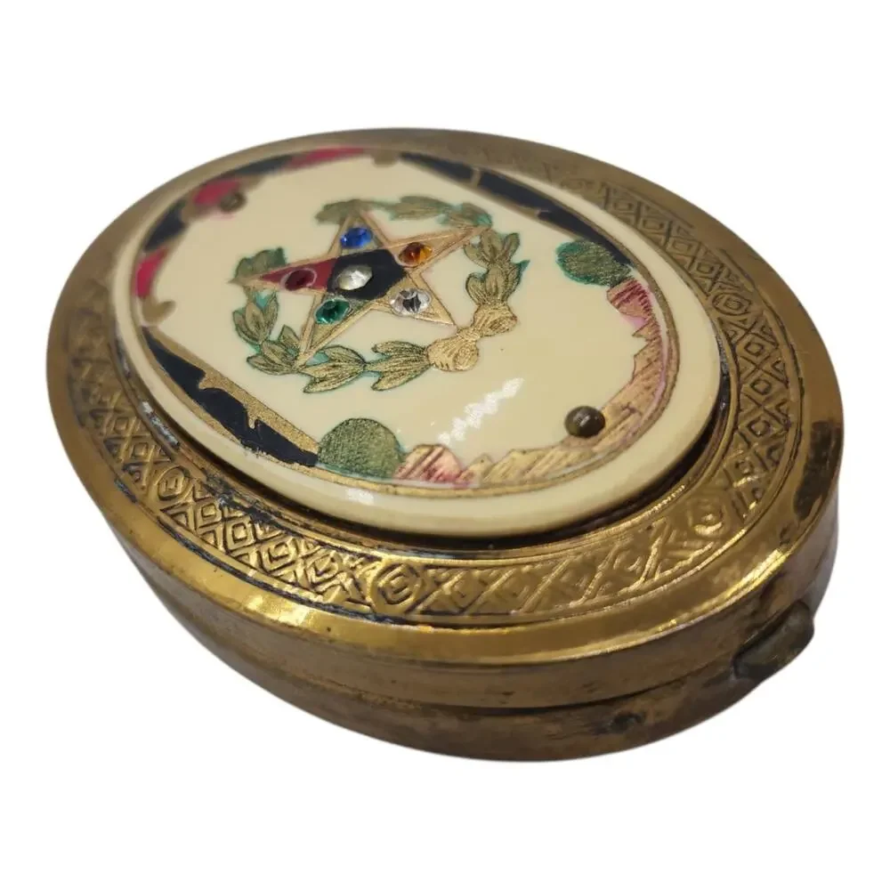 Vintage Order Eastern Star Powder Compact with Mirror OES Rhinestone Freemason